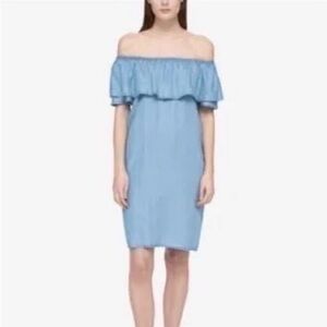 NWT Tommy Hilfiger Blue Chambray Ruffle Off The Shoulder Dress